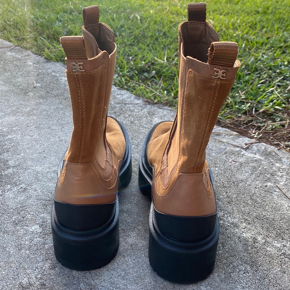 Sam Edelman NEW Lug Sole Suede Chelsea Camel Boot Sz 9 1/2 Gorgeous Boot!!! - Picture 4 of 14
